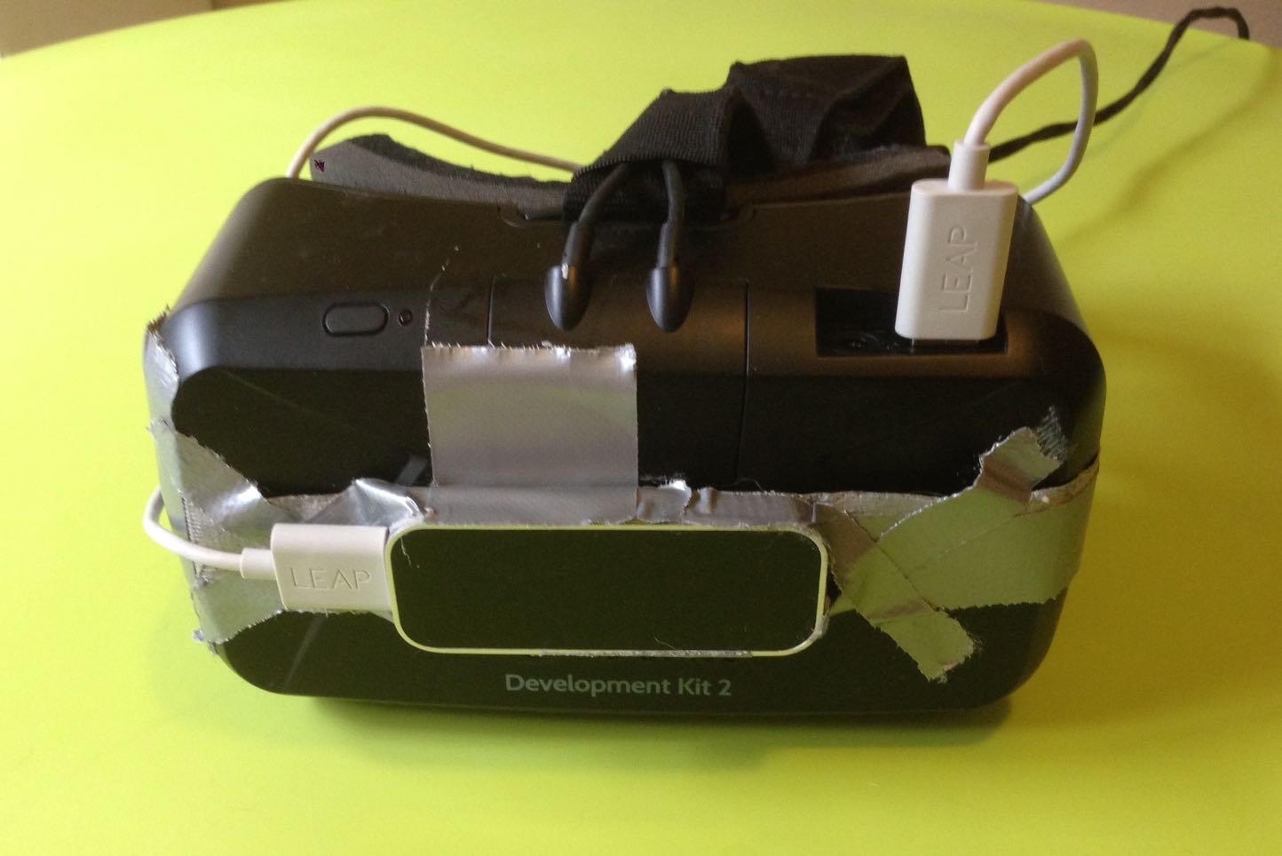 Leap Motion strapped to Oculus Rift